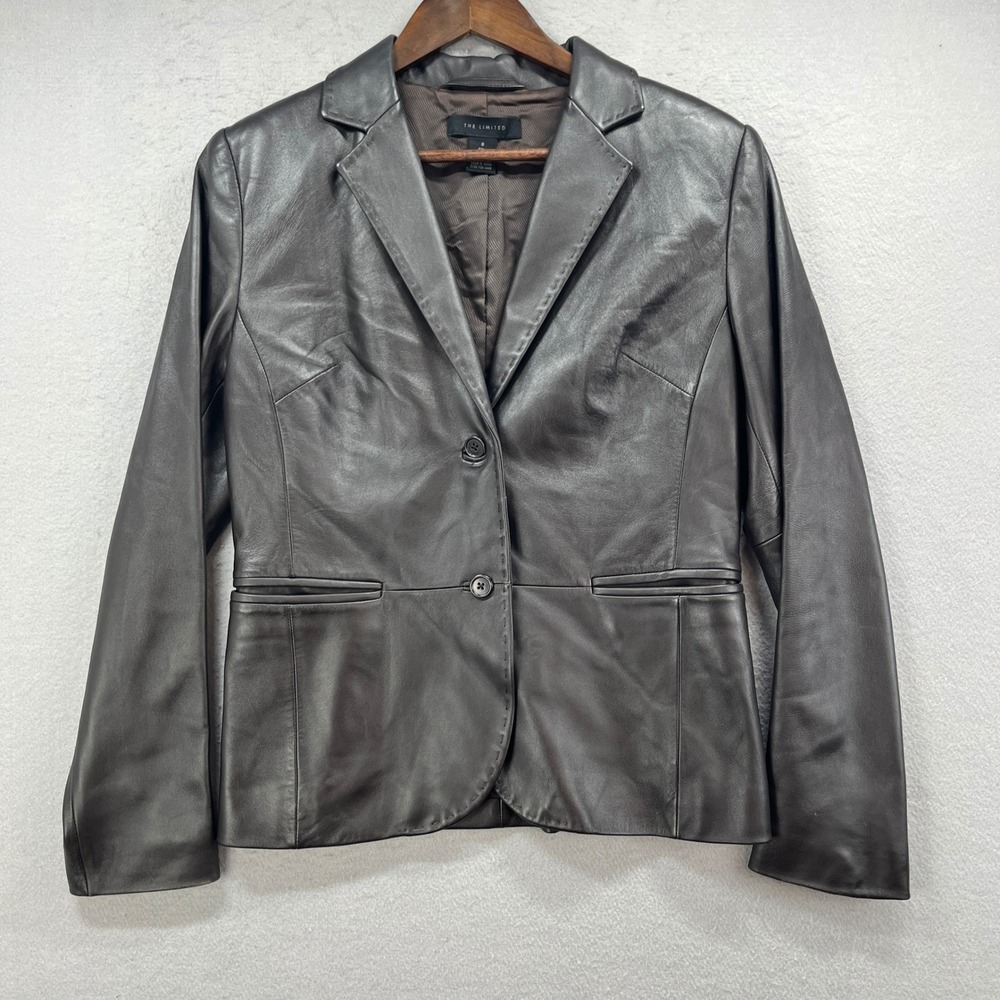 The Limited Blazer Womens 6 Dark Brown Genuine Leather Fitted Tailored Jacket